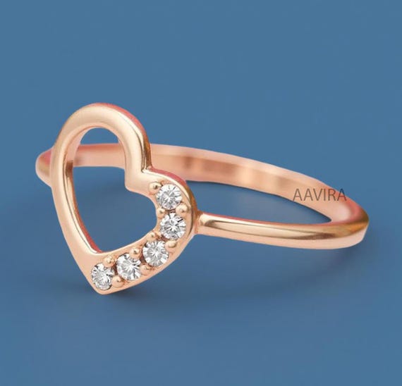 Dainty Heart Ring: Sterling Silver, Rose Gold, Cubic Zirconia