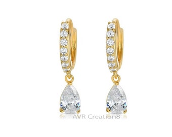 Boucles d'oreilles pendantes pendantes taille poire pour femme, Boucles d'oreilles pendantes taille poire, plaqué or jaune 14 carats, Boucles d'oreilles cadeaux fête des Mères pour maman