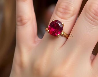 Oval Ruby Ring: 925 Sterling Silver Solitaire, July Birthstone