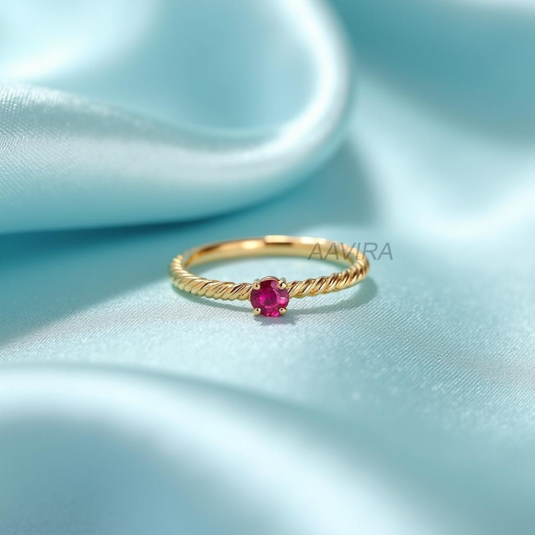 Ruby Ropes Dainty 14K Gold Ruby Ring: Twisted Rope Band, Sterling Silver - Etsy