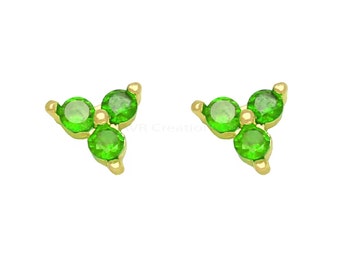 Emerald Green Cubic Zirconia 925 Sterling Silver Stud Earrings
