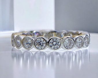 Moissanite Eternity Band: Bezel Set 925 Sterling Silver Wedding Ring