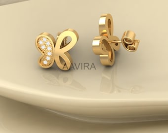 14k Gold Butterfly Moissanite Stud Earrings: Sterling Silver