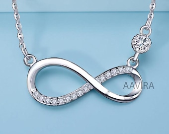 Sterling Silver Infinity Necklace: Cubic Zirconia Pendant