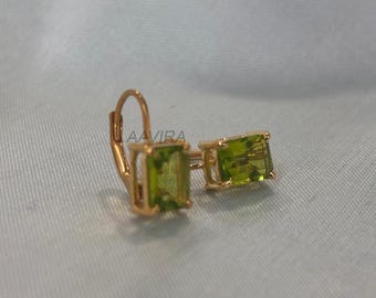 Emerald Drop Dangle Earrings, Green Peridot Earring, Solitaire Dangle Earrings, Gemstone Earrings, Drop Dangle Earrings, Women Birthday Gift