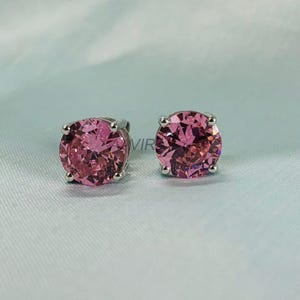 Pink Sapphire 925 Sterling Silver Stud Earrings - 10mm Round