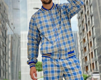 Gentlemen tracksuit, Men Tartan Tracksuit, Plaid Tracksuit, Tracksuit Set, Tartan Bomber & Joggers set, Tracksuit from The Gentlemen movie