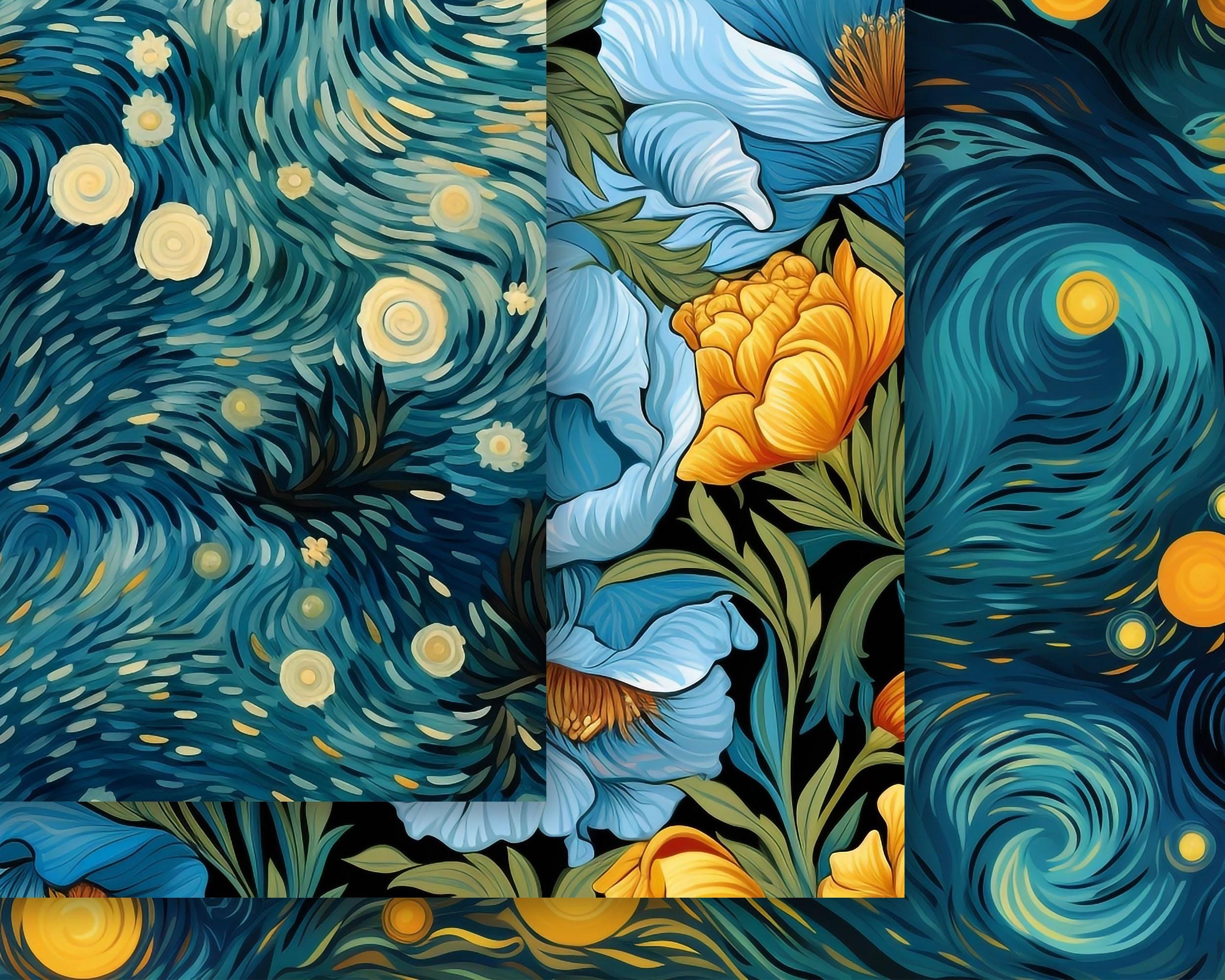 Starry Impressionist Art Seamless Patterns, Printable Digital Paper ...