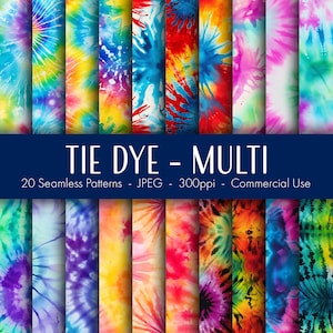 Tie Dye Multi Seamless Patterns, druckbares digitales Papier, kommerzielle Nutzung, JPEG-Format, sofortiger Download