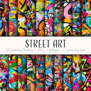 Street Art Seamless Patterns, carta digitale stampabile, uso commerciale, formato JPEG, download immediato