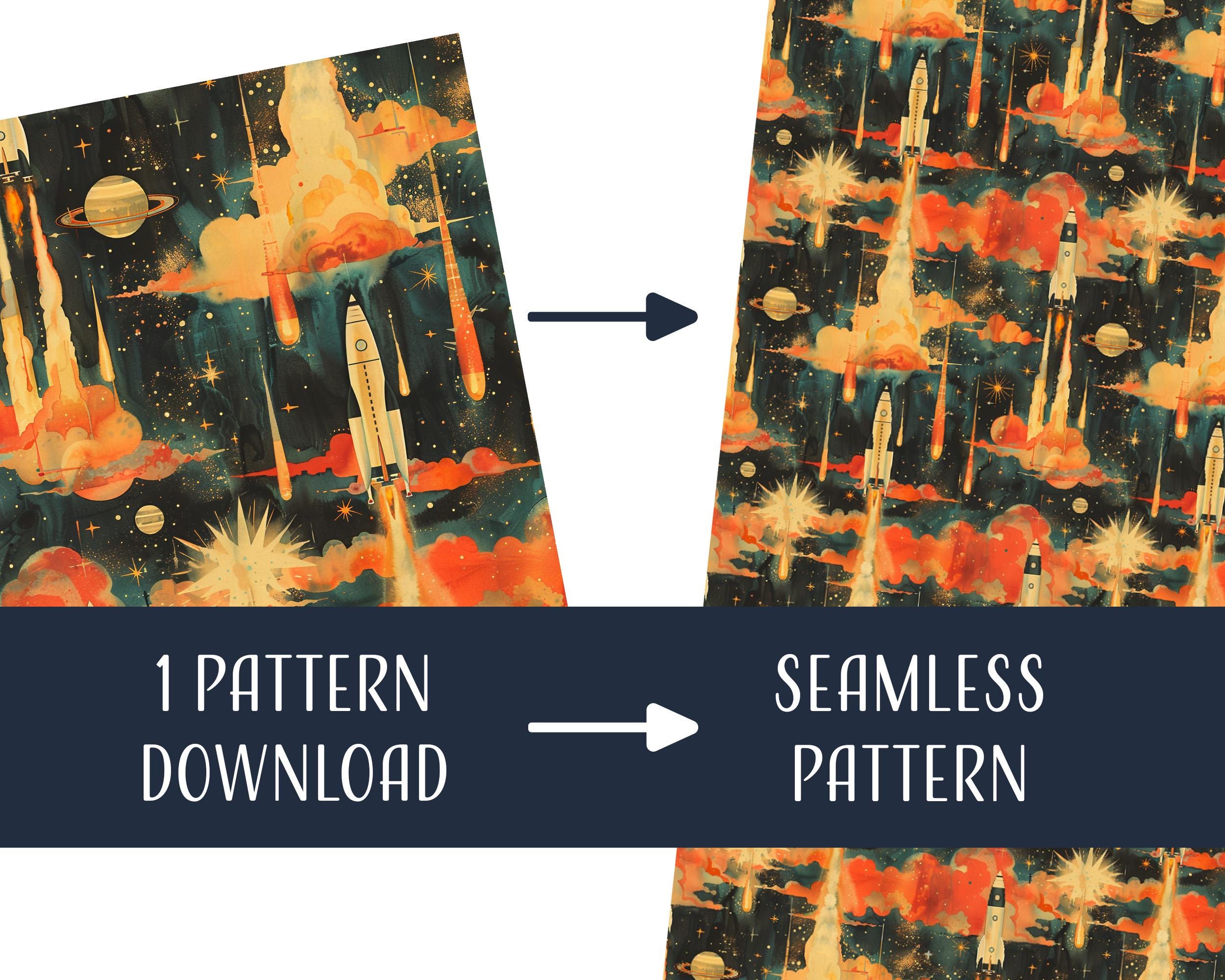 Pattern Space Paper Retro Space Seamless Patterns, Printable Digital Paper, Commercial Use ...