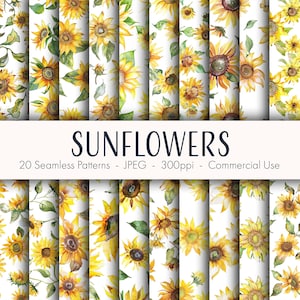 Sunflowers Seamless Patterns, printable digital paper, commercial use, JPEG format, instant download