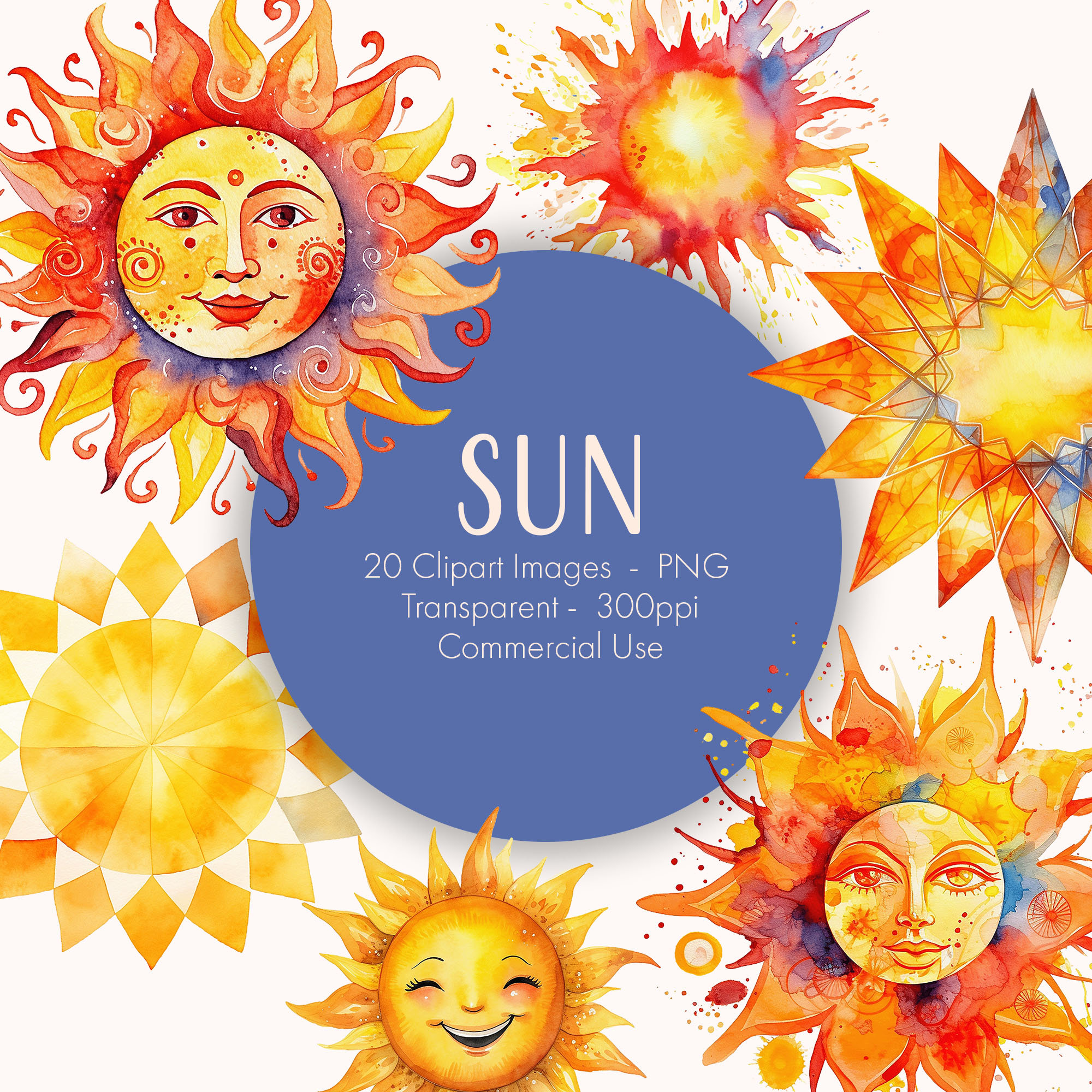 Sun Clipart - Printable Images, Transparent Background, Instant ...