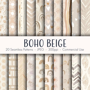Motivi senza cuciture Boho Beige, carta digitale stampabile, uso commerciale, formato JPEG, download immediato