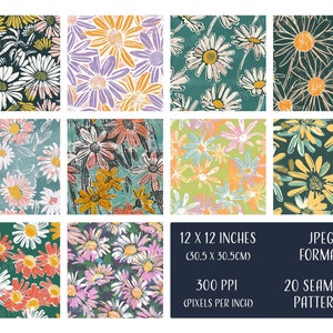 Vintage Daisy Seamless Patterns, Printable Digital Paper, Commercial ...