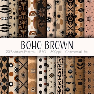 Boho Brown nahtlose Muster, druckbares digitales Papier, kommerzielle Nutzung, JPEG-Format, sofortiger Download