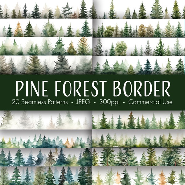 Pine Forest Seamless Borders, printable digital paper, commercial use, JPEG format, instant download