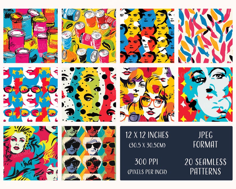 Pop Art Seamless Patterns, Printable Digital Paper, Instant Download ...