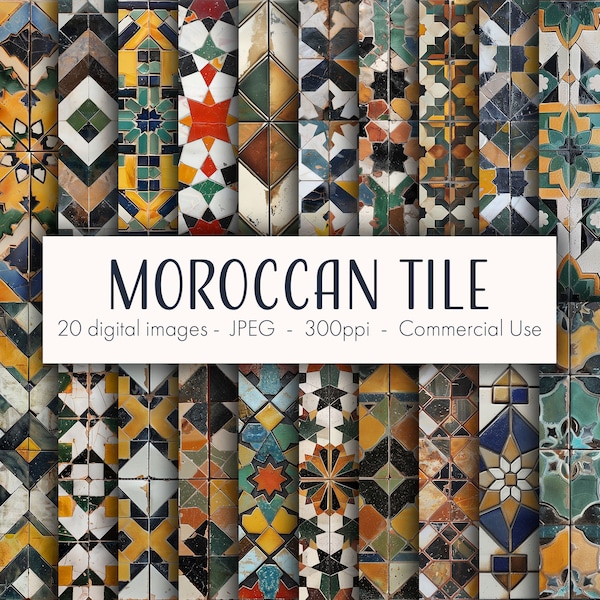 Moroccan Tiles Digital Images, printable digital paper, instant download, commercial use, JPEG format