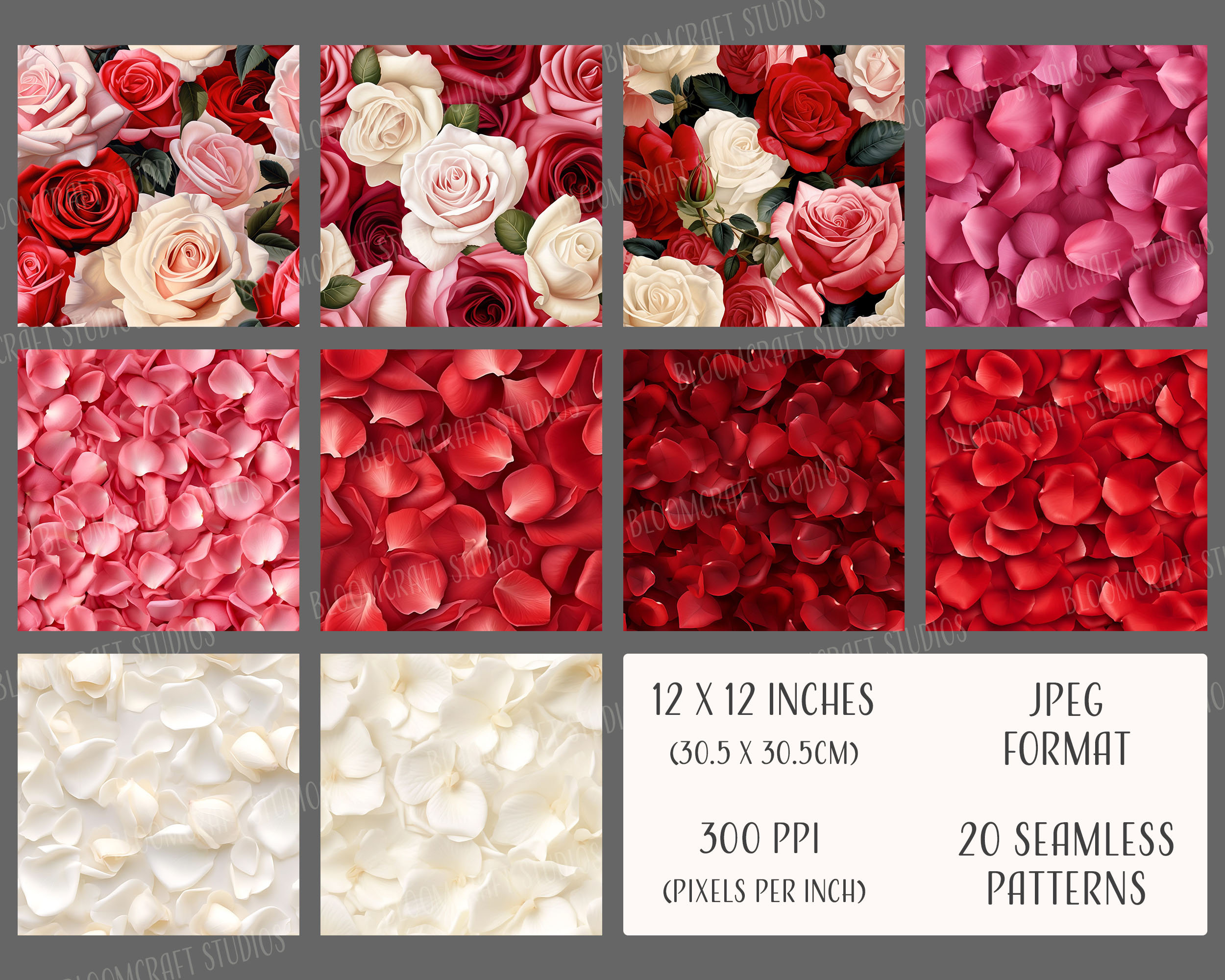 Roses Seamless Patterns, Printable Digital Paper, Instant Download ...