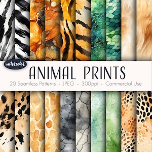 Tierdruck Muster, druckbares digitales Papier, sofortiger Download, kommerzielle Nutzung, JPEG-Format, Aquarell