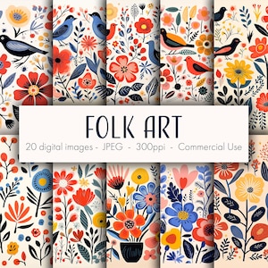 Folk Art Digital Images, printable digital paper, instant download, commercial use, JPEG format
