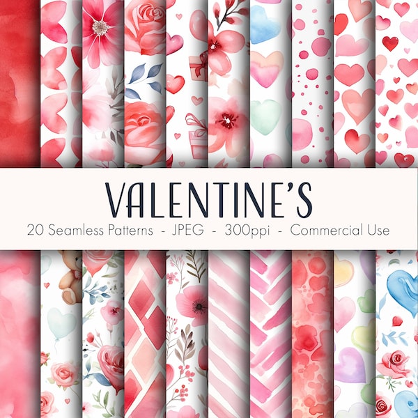 Valentine's Seamless Patterns, printable digital paper, instant download, commercial use, JPEG format