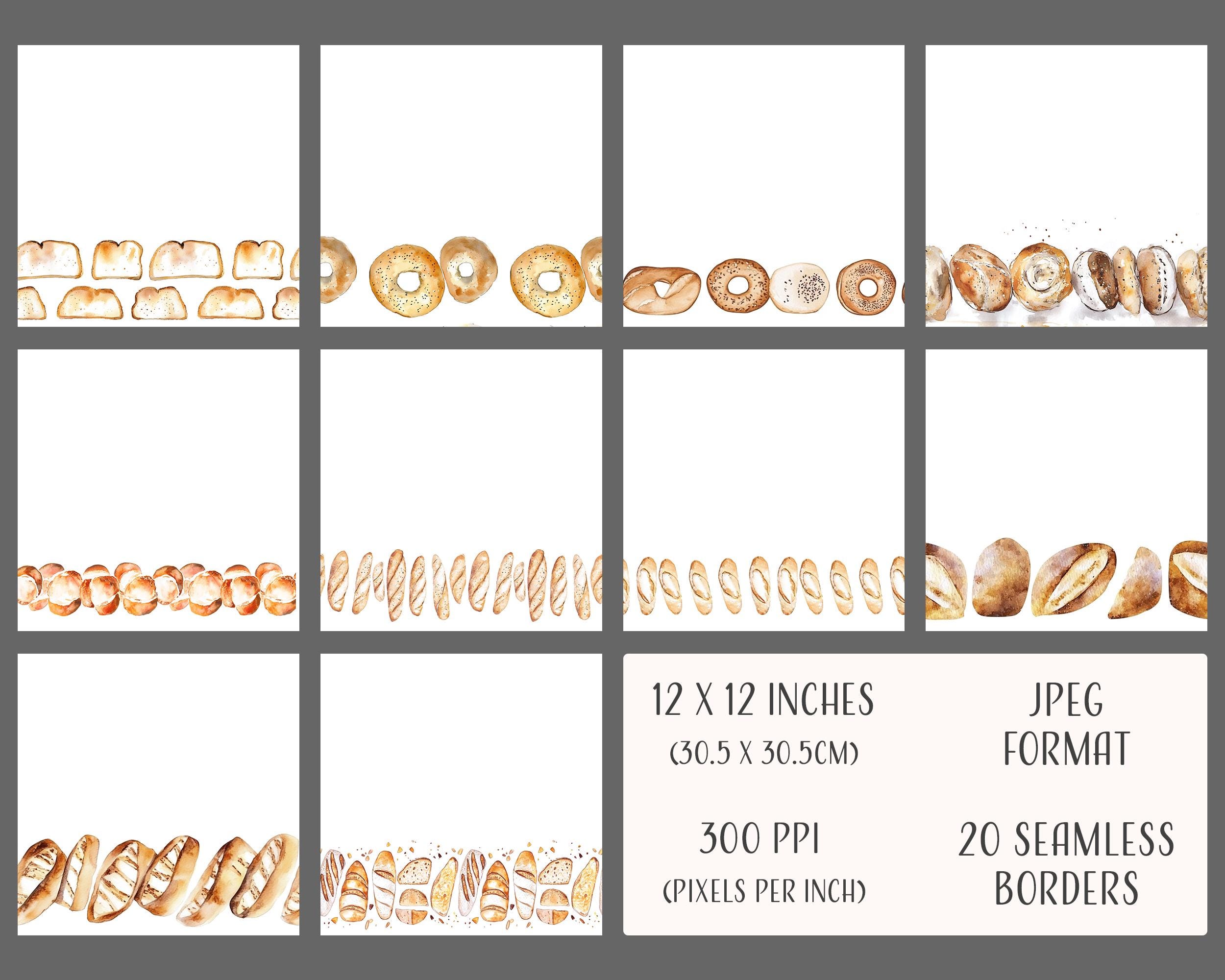 Bread Seamless Borders, Printable Digital Paper, Commercial Use, JPEG ...