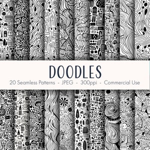Doodle Seamless Patterns , druckbares digitales Papier, sofortiger Download, kommerzielle Nutzung, JPEG-Format