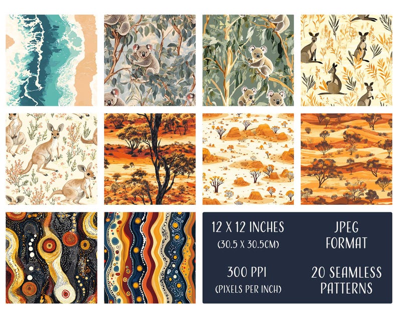 Australia Seamless Patterns, Printable Digital Paper, Commercial Use ...