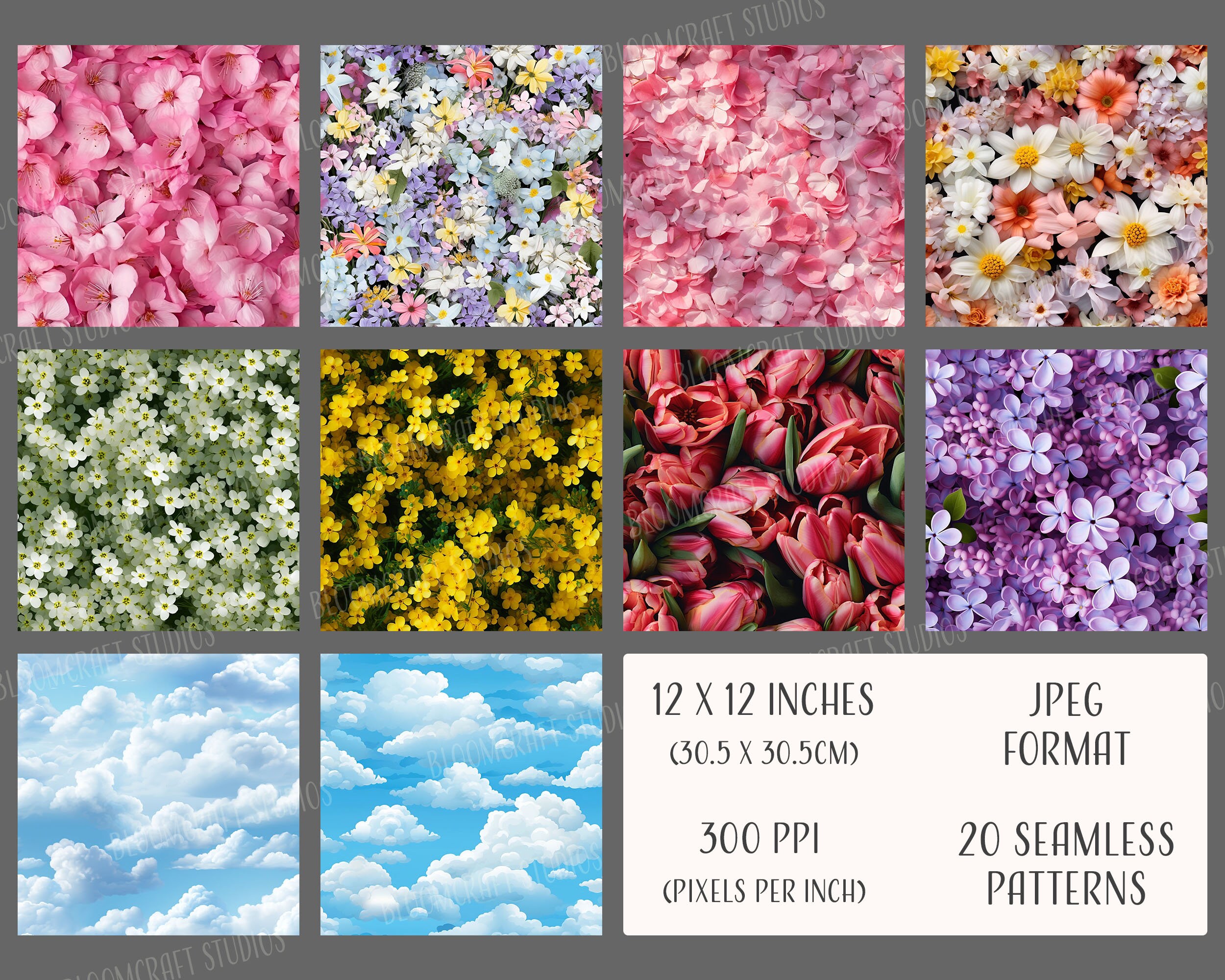 Spring Textures Seamless Patterns, Printable Digital Paper, Commercial ...