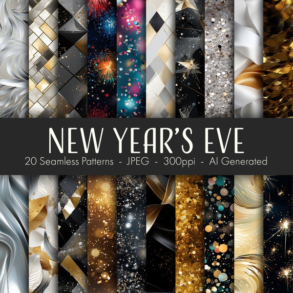 New Year's Eve Seamless Patterns, printable digital paper, instant download, commercial use, scrapbook