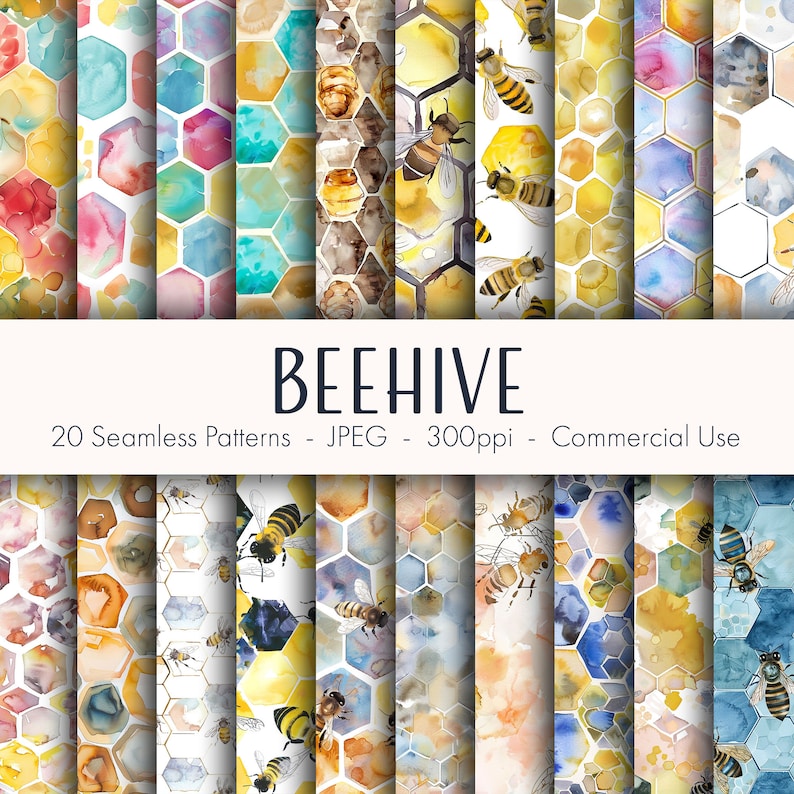 Beehive Seamless Patterns, Printable Digital Paper, Commercial Use ...