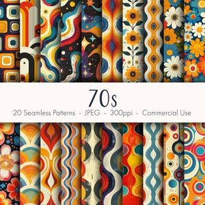 70er Jahre nahtlose Muster, druckbares digitales Papier, kommerzielle Nutzung, JPEG-Format, sofortiger Download