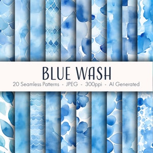 Blue Wash Seamless Patterns, printable digital paper, instant download, commercial use, JPEG format
