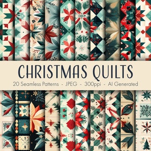Puede incluir: 20 patrones de colcha de Navidad sin costuras en rojo, verde y blanco. Los patrones son generados por IA y perfectos para proyectos de manualidades.