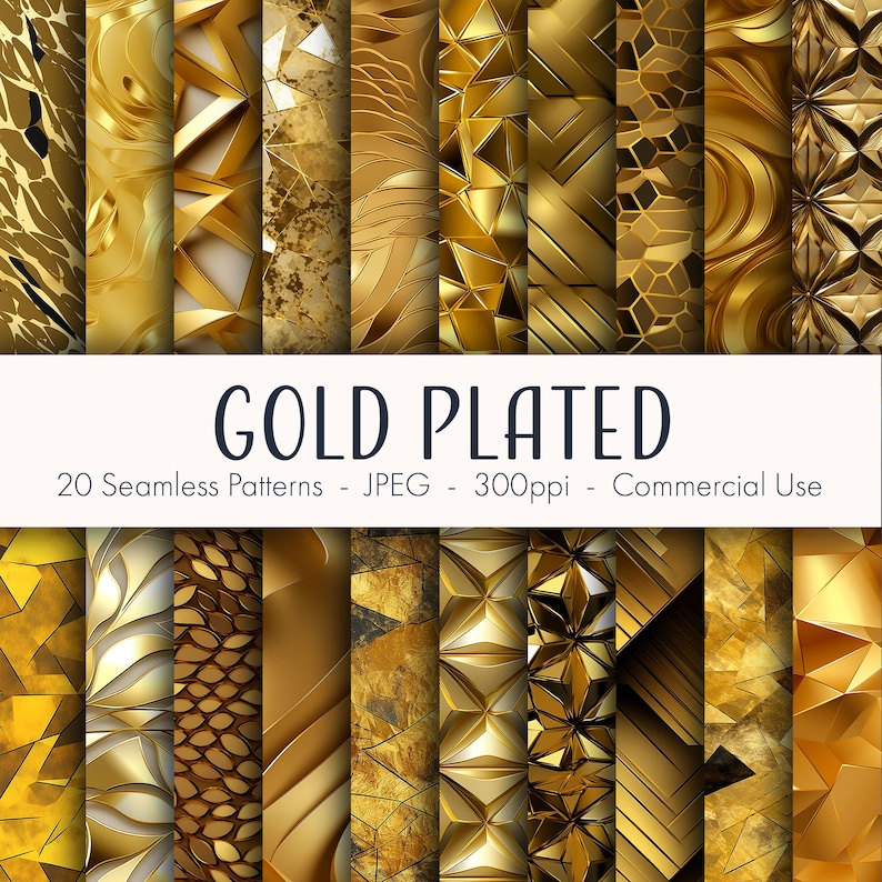 Gold Print Pattern Gold Plated Seamless Patterns, Printable Digital Paper, Commercial Use ...