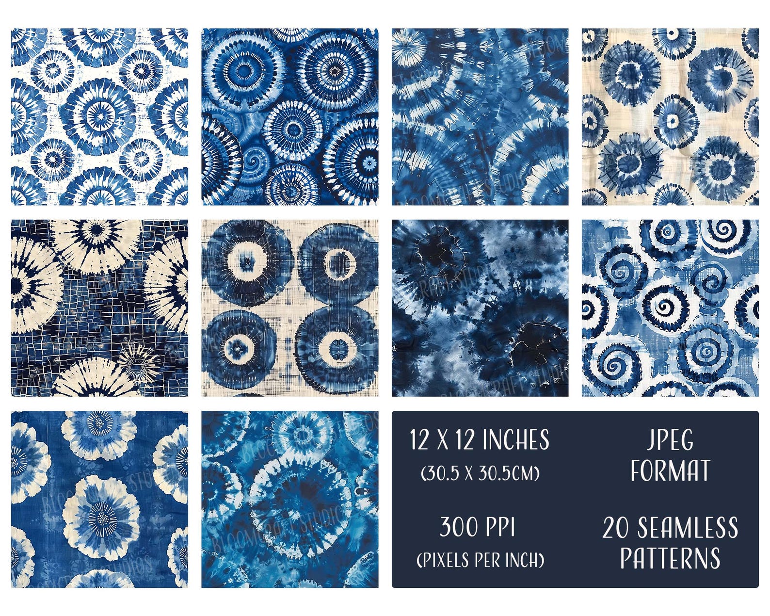 Shibori Seamless Patterns, Printable Digital Paper, Commercial Use ...