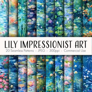 Lily Impressionist Art Seamless Patterns, carta digitale stampabile, download immediato, uso commerciale, formato JPEG