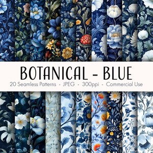 May include: 20 seamless floral patterns in blue, white, and yellow hues. The patterns feature various floral designs, including roses, peonies, and lilies. The patterns are perfect for creating digital or printed projects, such as fabric, wallpaper, and stationery.