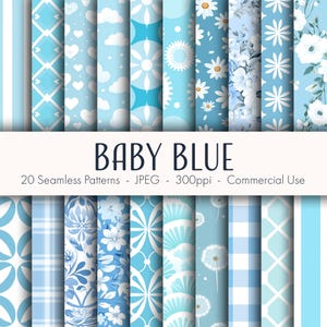 Baby Blue Seamless Patterns, printable digital paper, commercial use, JPEG format, instant download