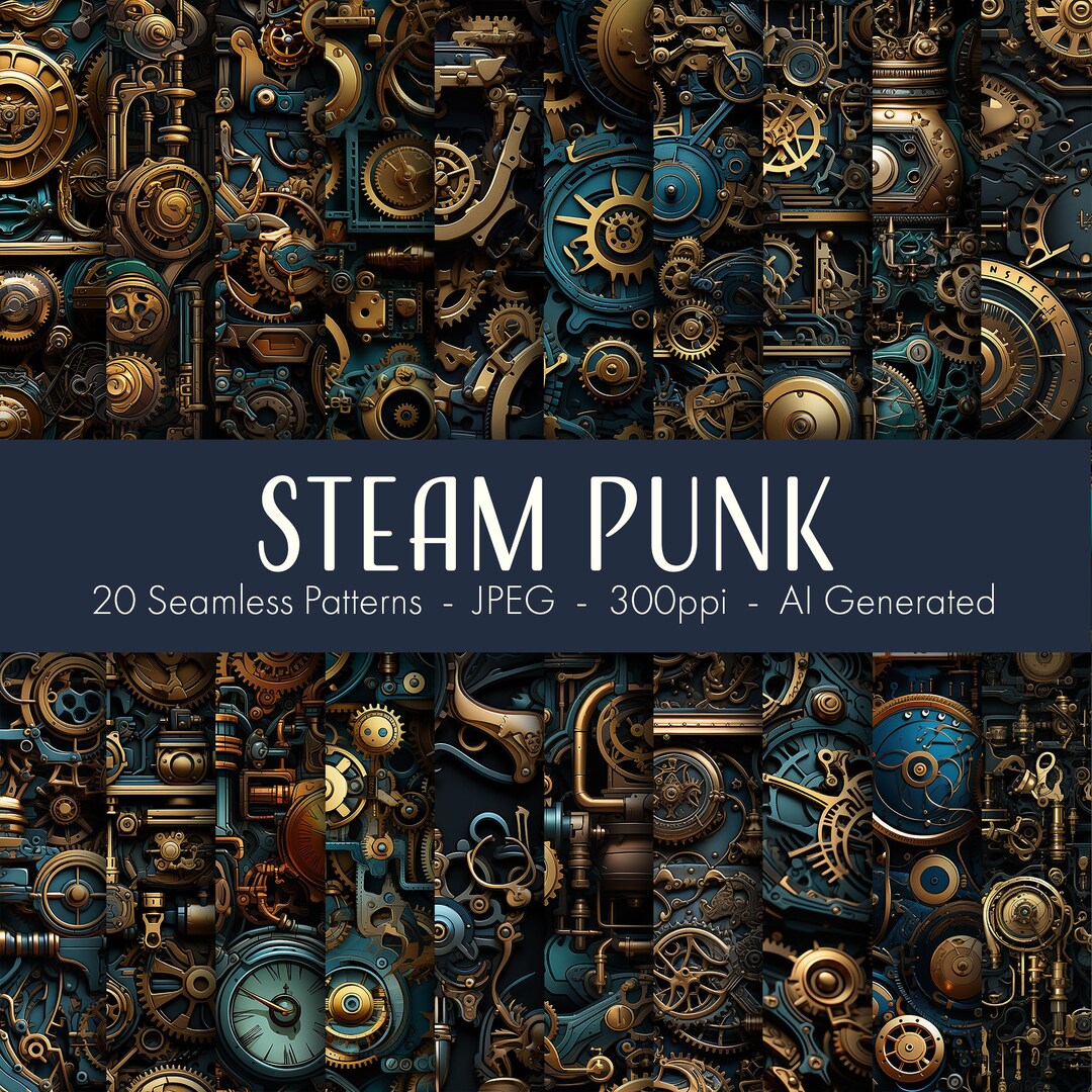 Steamless Patterns Steam Punk Seamless Patterns, Printable Digital Paper, Instant Download ...