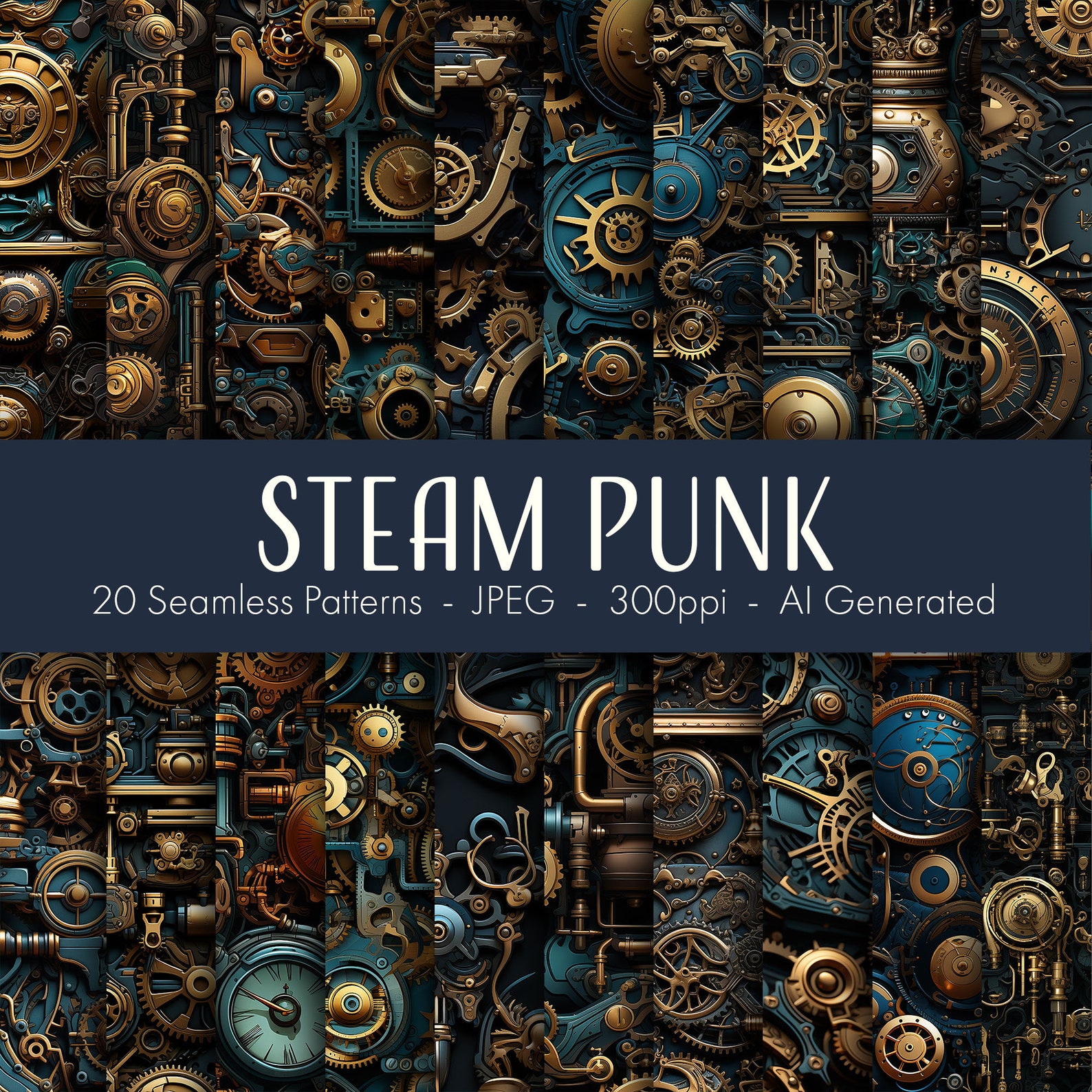 Steam Punk Seamless Patterns, Printable Digital Paper, Instant Download ...