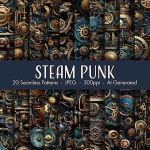 Steam Punk Seamless Patterns, druckbares digitales Papier, sofortiger Download, kommerzielle Nutzung, Scrapbook