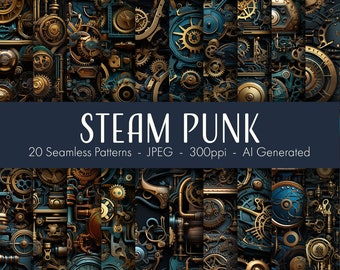 Steam Punk Seamless Patterns, printable digital paper, instant download, commercial use, scrapbook