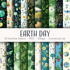 Earth Day Seamless Patterns, druckbares digitales Papier, kommerzielle Nutzung, JPEG-Format, sofortiger Download