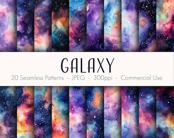 Patrones sin costuras de galaxias, papel digital imprimible, descarga instantánea, uso comercial, formato JPEG