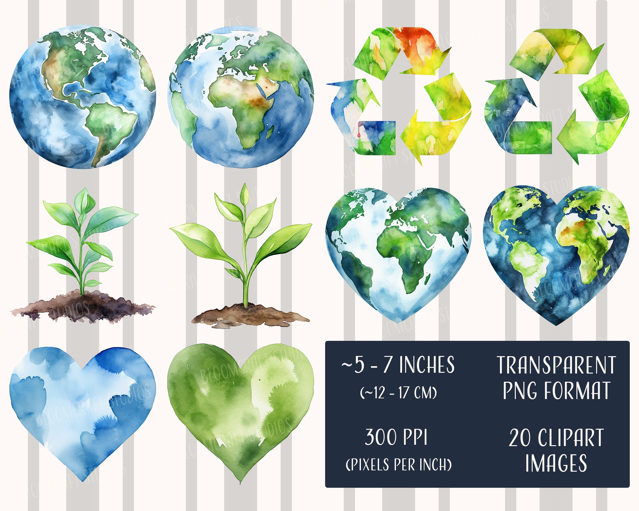 Earth Day Clipart - Printable Images, Transparent Background, Instant ...