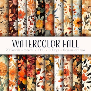 Aquarell Herbst Muster, druckbares digitales Papier, kommerzielle Nutzung, JPEG-Format, sofortiger Download