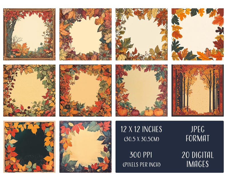 Vintage Fall Digital Images, Printable Digital Paper, Instant Download ...